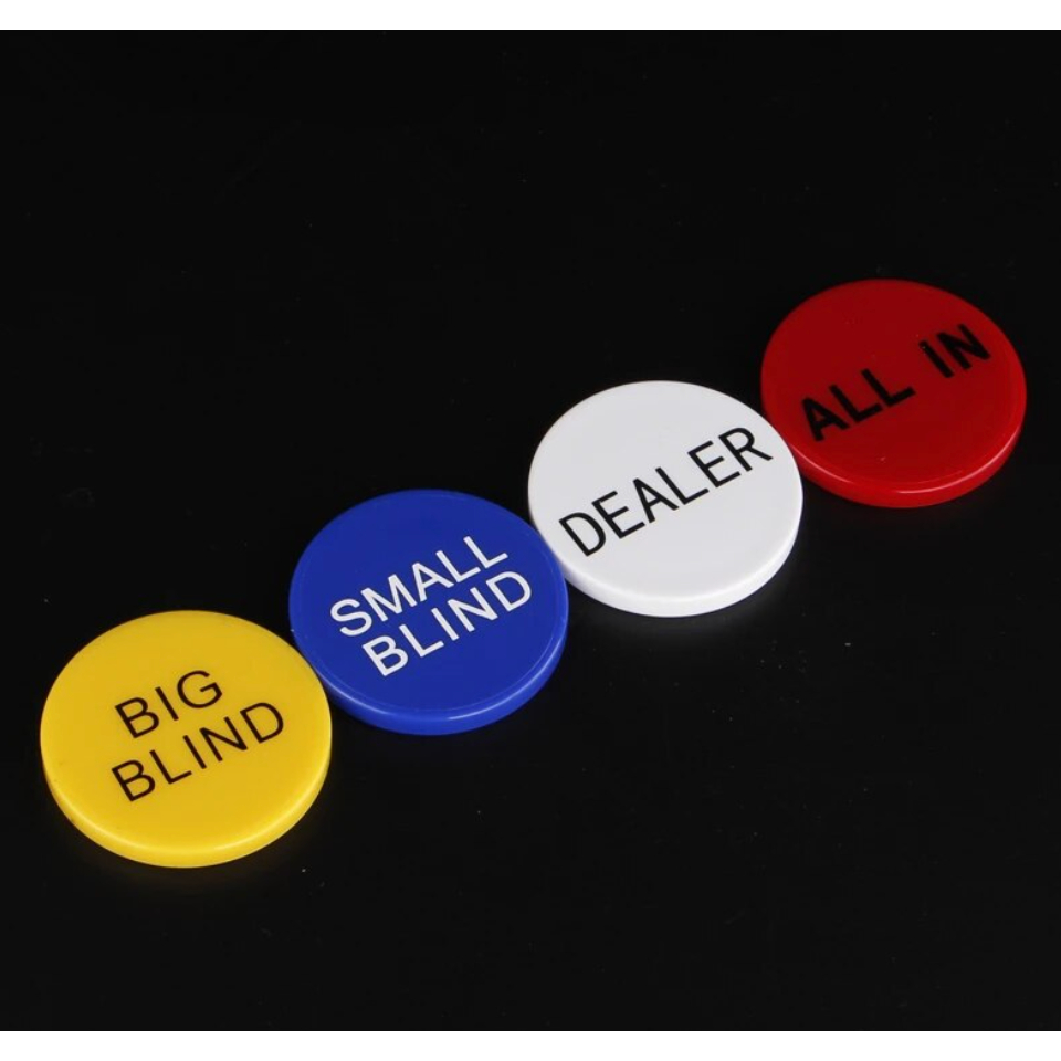 เหรียญป้าย Dealer/Small Blind/Big Blind/Allin พลาสติก 1เซตได้ 4เหรียญ