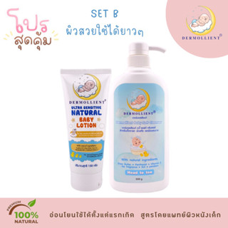 แพคคู่สุดคุ้ม Set B โลชั่นและเจลอาบสระ DERMOLLIENT สำหรับเด็กผิวแพ้ง่าย โดยแพทย์ผิวหนังเด็ก