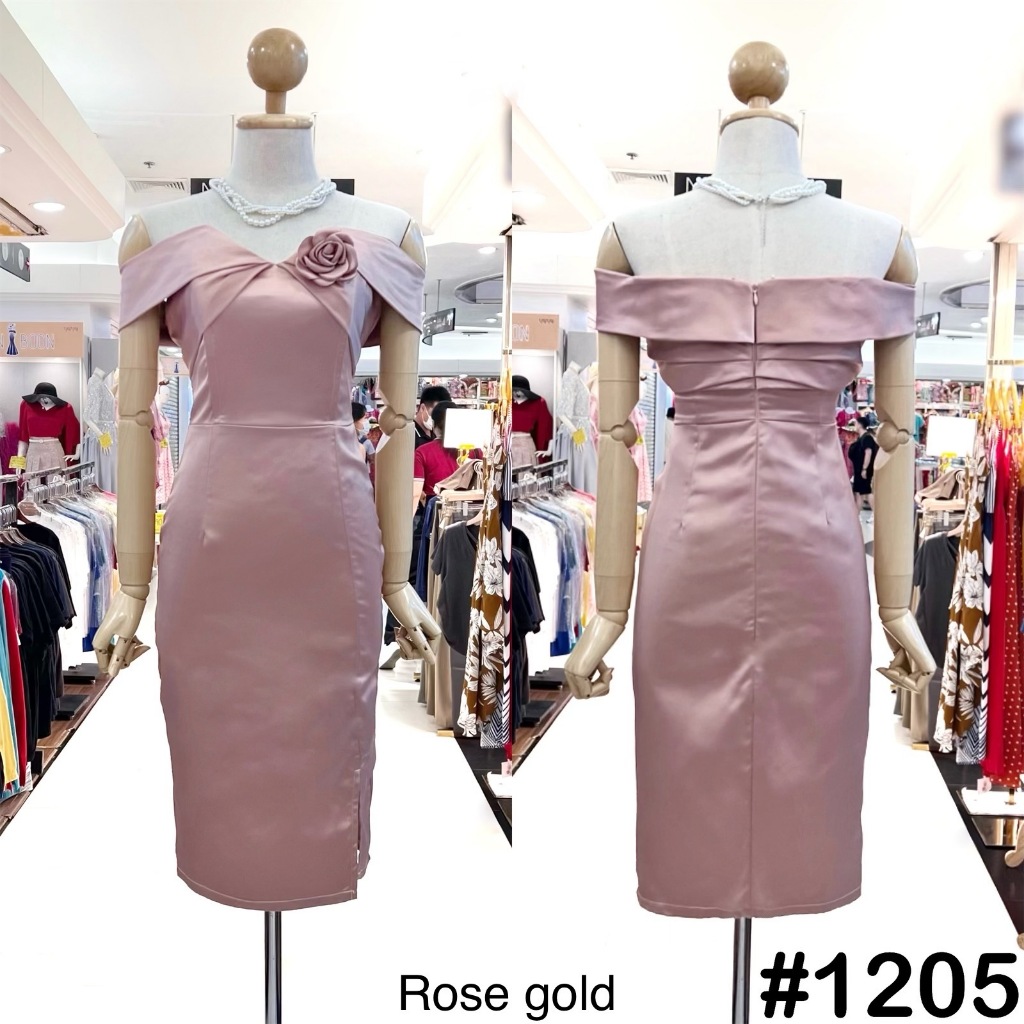 เดรสเปิดบ่าดอกคามิเลีย VG1205 ผ้ายืด ใส่สบาย พรางพุง ชุดเพื่อนเจ้าสาว 4 สี ไซส์ S-2XL มุมมองที่ 2