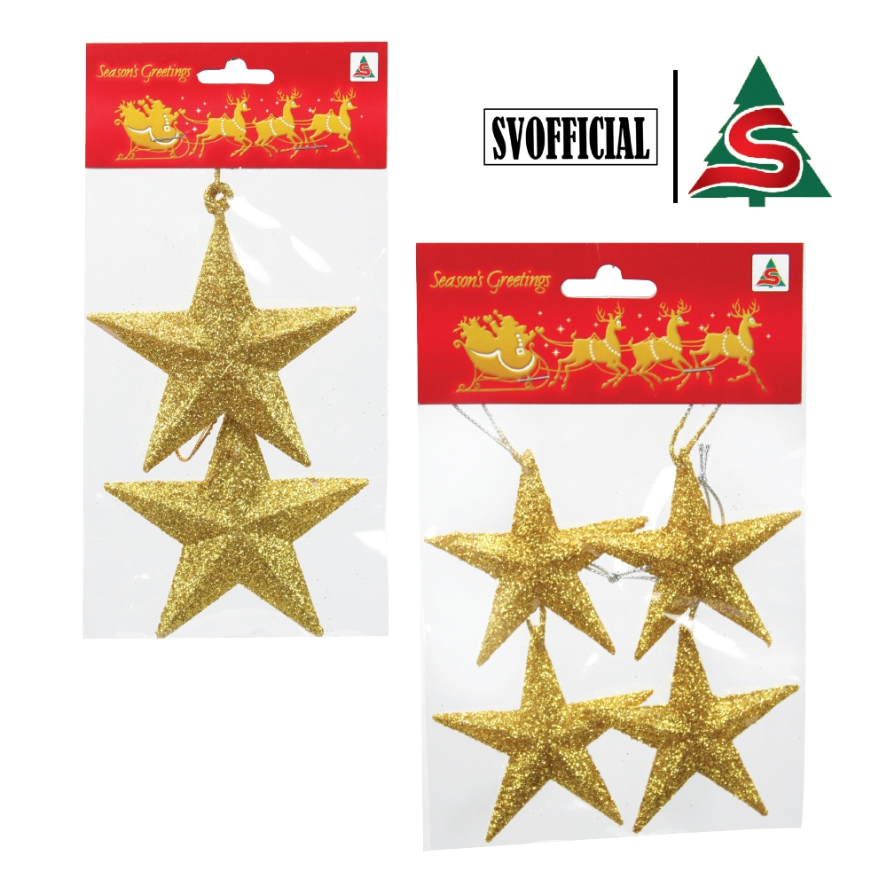 ของตกแต่งต้นคริสต์มาสชุดดาวกากเพชร ขนาด 6.5-10 cm คละสี คละแบบ Ornaments