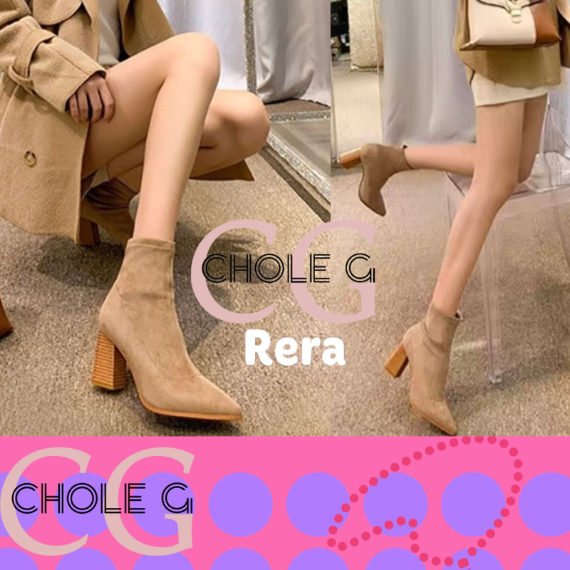 Chole G:Rera Korean High Chunky Ankle Boots รองเท้าบูทกำมะหยี่ส้นสูง ...