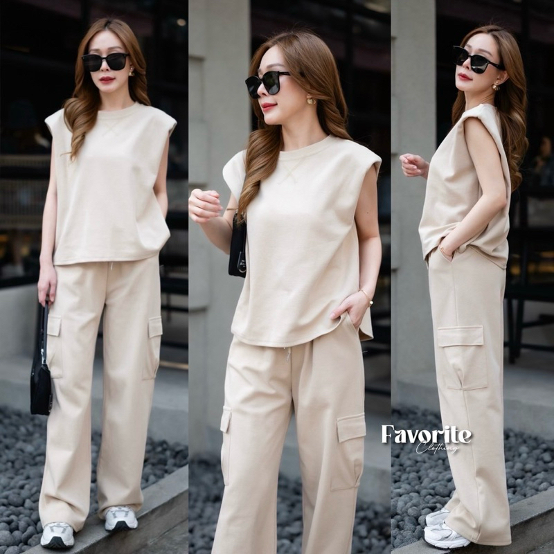Sleeveless Cf Zip Detail Top & Long Pants Set