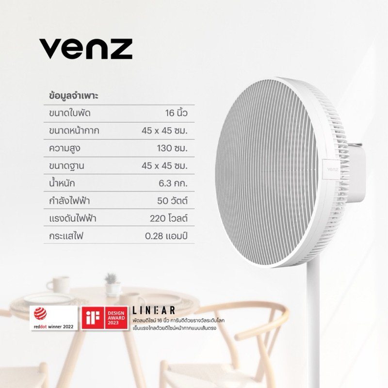 Venz พัดลมมินิมอล รุ่น Linear 16 นิ้ว ตั้งพื้น สีแดง สีขาว สีดำ ...