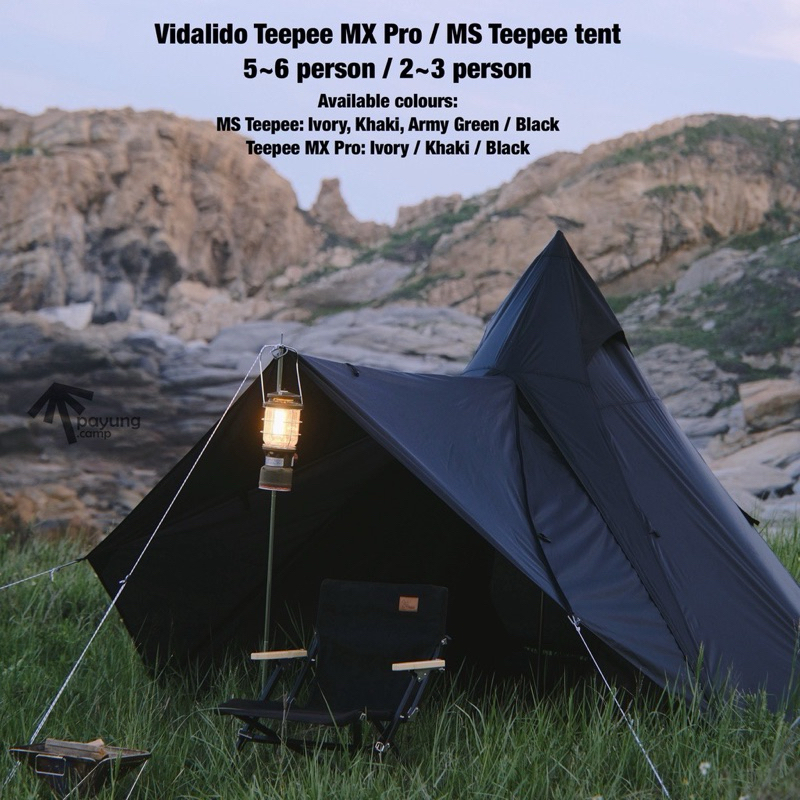 Vidalido Teepee MS , MX Pro เต็นท์กระโจมขนาดใหญ่ ไซส์ กางง่ายสวยงาม(รุ่นมีเสากลาง สามารถใส่เสาAได้)