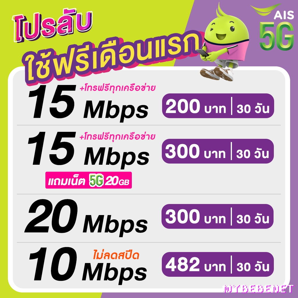 (ใช้ฟรีเดือนแรก) ซิมเทพ AIS เน็ตไม่อั้น 10 , 15 , 20 ,1000 Mbps + โทร ...