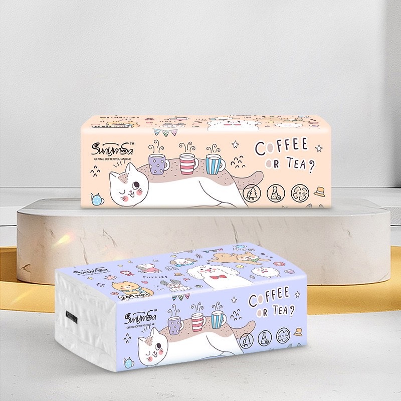 1บาท ทุกวันเที่ยงคืน 11 12 13 14 15 ห่อใหญ่ยาว ส่งทุกวัน coffee tea ทิชชู่ห่อใหญ่ หนา 3 ชั้น ลายแมว ส่งไทย olbighome. - 2