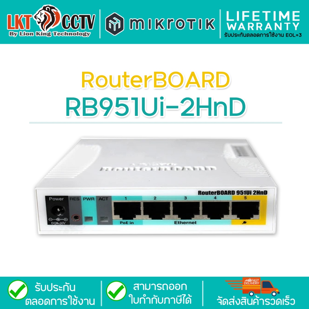 Mikrotik RouterBOARD รุ่น (RB951Ui-2HnD) มี 5 พอร์ท Megabit 10/100 ...