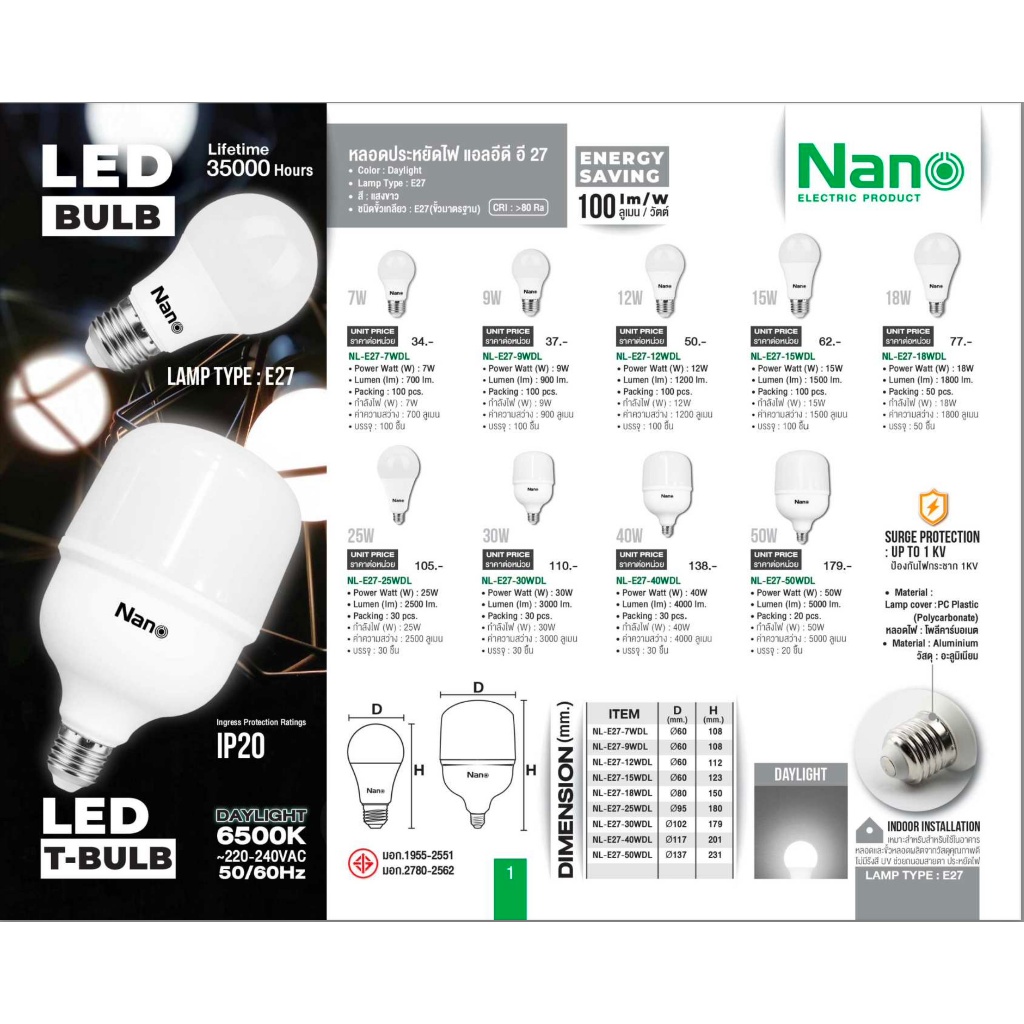 หลอดไฟ LED NANO 7W 9W w12W 18W 30W High Power Bulb หลอดประหยัดไฟมาตรฐาน ...
