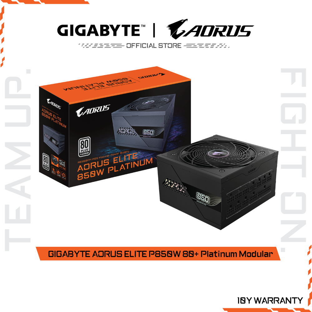 GIGABYTE AORUS Elite P850W Ice Alimentation - PCIe 5.0, 80 Plus Platinum, Conception entièrement modulaire, Ventilateur de 120 mm, Compatible ATX 3.0, Prise EU