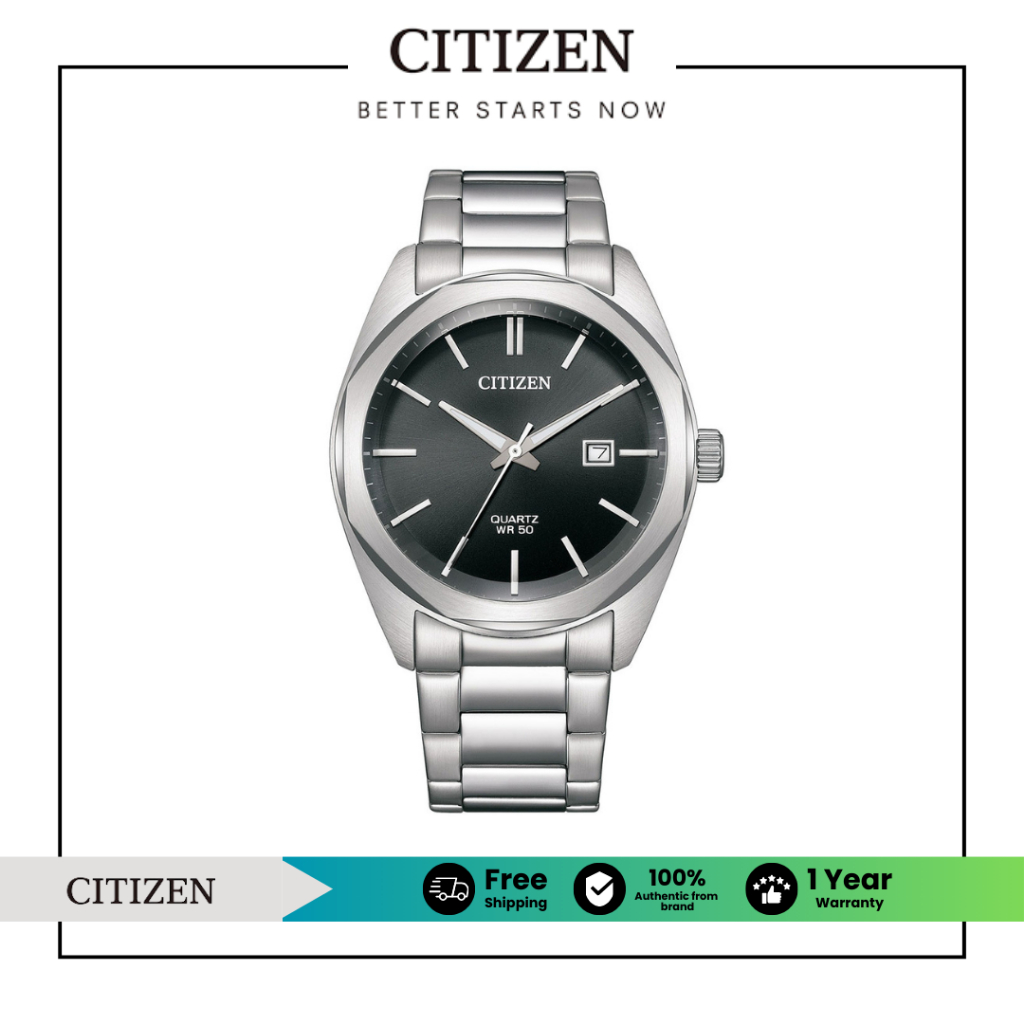 Citizen Orologio Da Uomo BI5110-54E – Quarzo, Cassa 41mm, Bracciale In Acciaio Argento, Quadrante Nero, Data E Luminiscenza