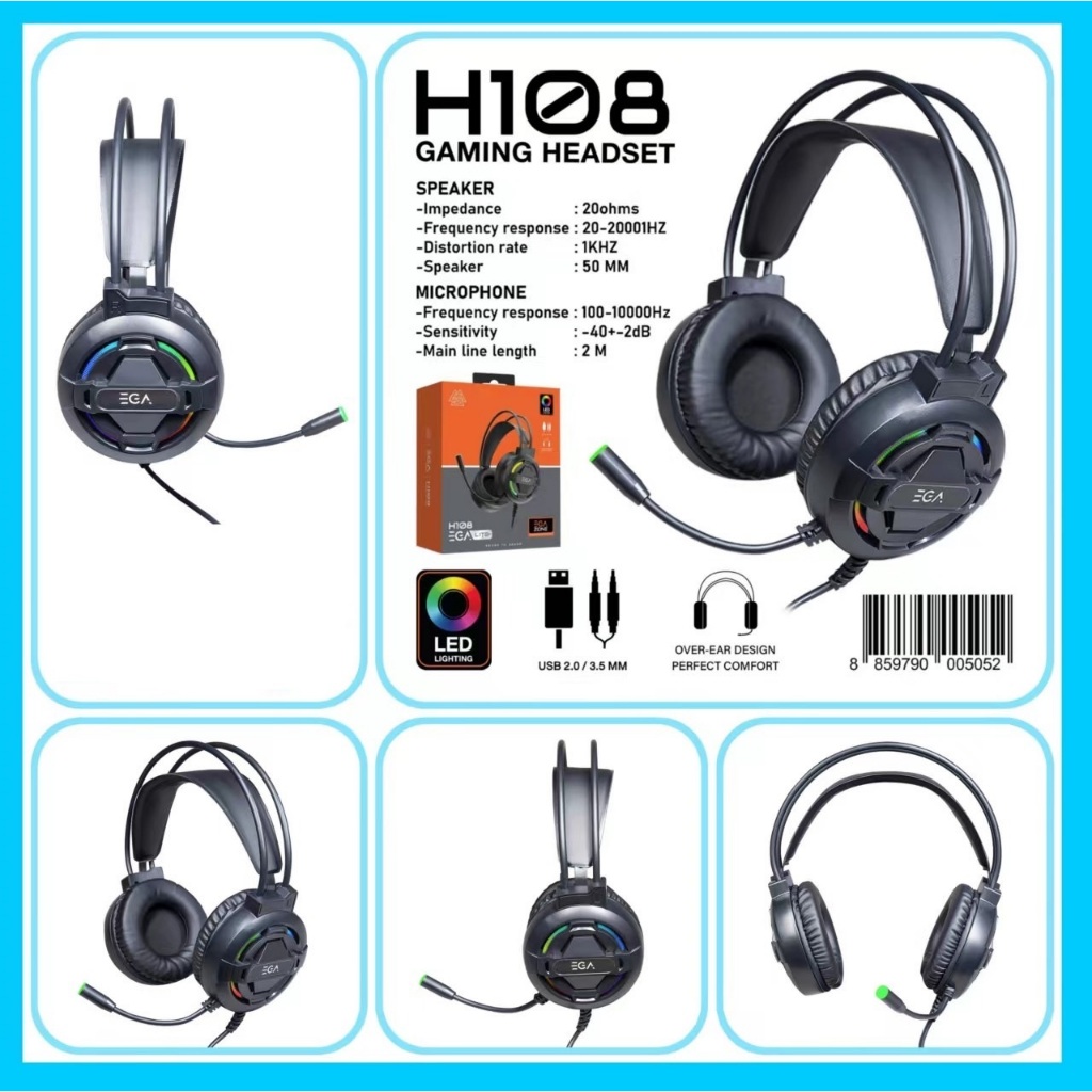 ส่งจากไทย EGA H108 GAMING HEADSET หูฟังเกมมิ่ง LITE H-108 LED Lighting ...