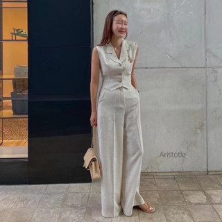เซทผ้าลินินงานนำเข้า ทรงสวย ตัวเสื้อผูกเชือกเข้าเอวด้านหลัง เนื้อผ้าระบายอากาศดี สีมินิมอล สายนี้ต้องโดน