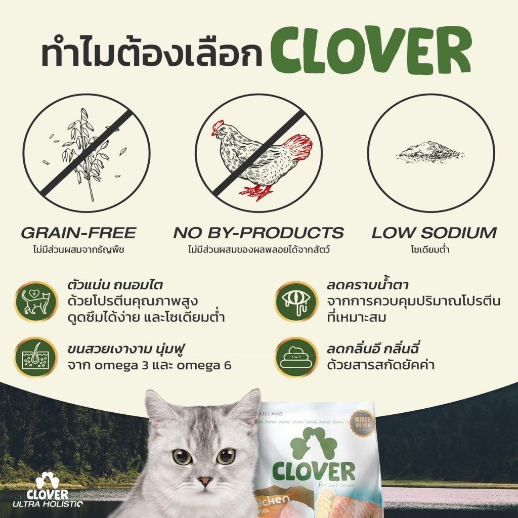 dealpetshop-อาหารแมว-clover-โคลเวอร์-50g-อาหารแมวอัลตร้าโฮลิสติกและเกรนฟรีสูตรมิกซ์บายยูสำหรับแมวทุกช่วงวัย