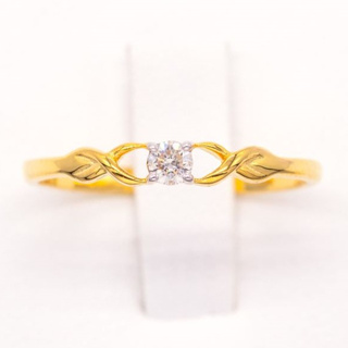 แหวนเพชรแท้เม็ดเดี่ยว ก้านไขว้กัน แหวนเพชร แหวนทองเพชรแท้ ทองแท้ 37.5% (9K) ME840
