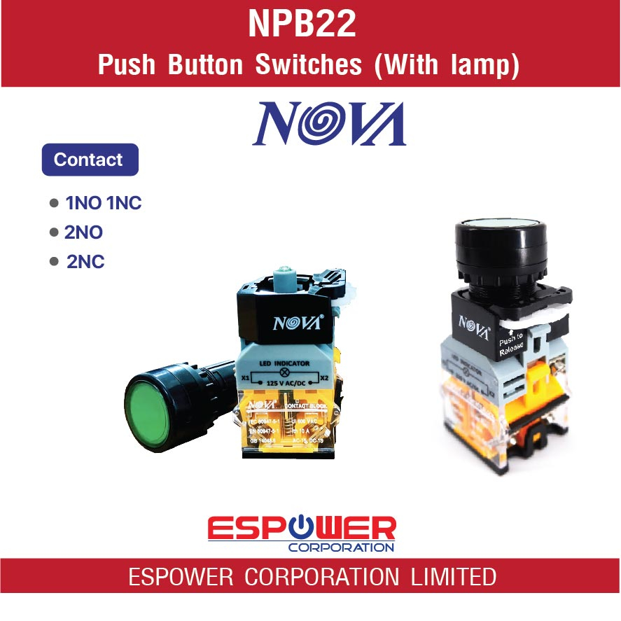 npb22-nova-push-button-switches-with-lamp-สวิตช์ปุ่มกด-momentary-กดติด-ปล่อยดับ-ขนาด-22-mm-แบบมีไฟ-1no-1nc