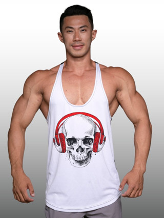 SKULL เสื้อกล้ามเพาะกายทรงคลาสสิค Bodybuilding Dry Fit Gym Tank Top