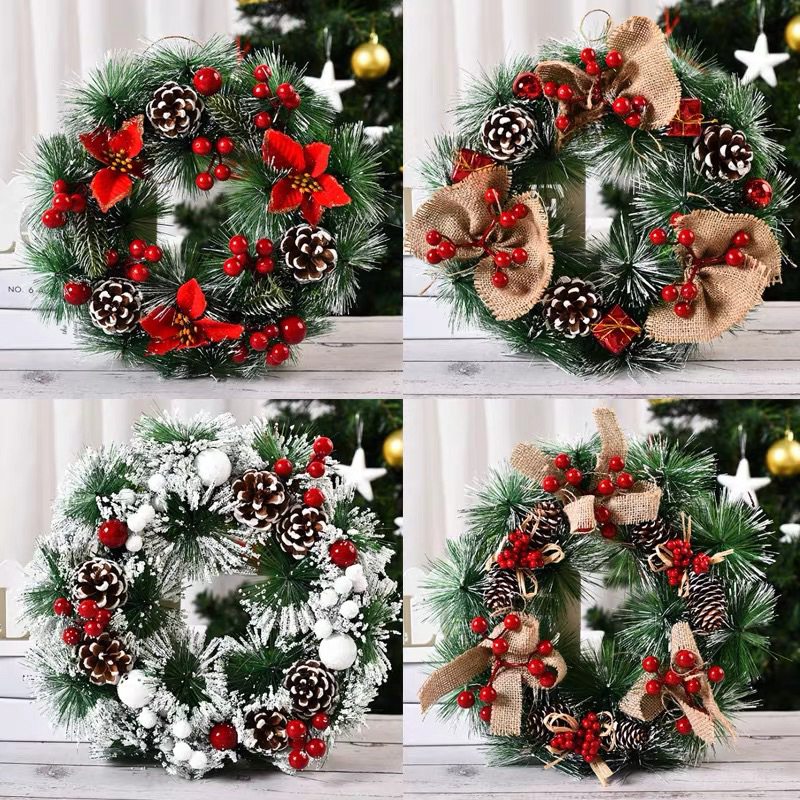 พวงหรีดคริสต์มาส-40ซม-พวงหรีดต้นคริสต์มาส-แขวนประตู-การตกแต่งหน้าต่าง-christmas-wreath