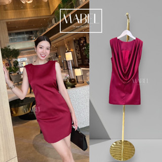 Code M0001 เดรสแขนกุดผ่าหลังสีแดงBurgundy เดรสทรงหรู งานป้าย Mabel