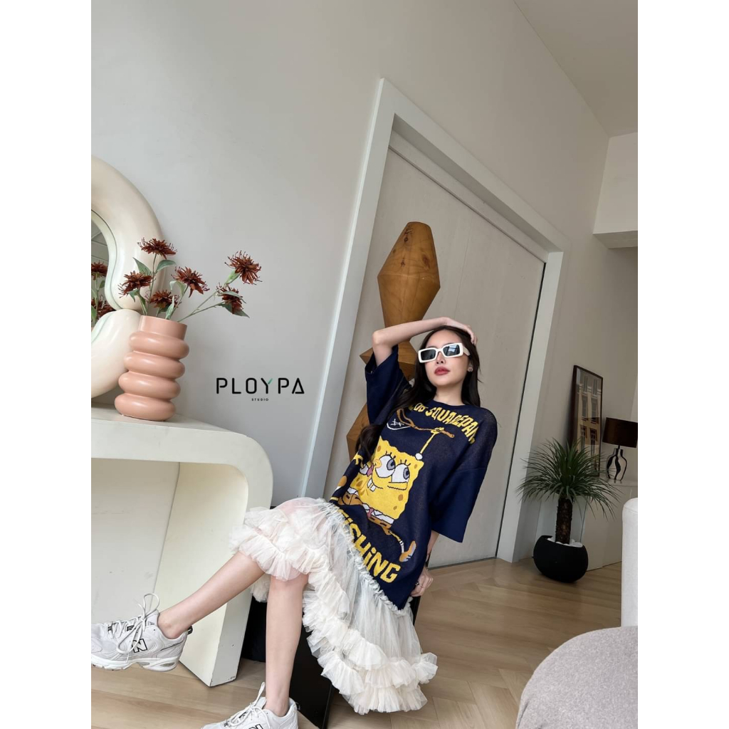 พร้อมส่ง-เดรสยาว-ทรงโอเวอร์ไซส์-ปลายกระโปรงแต่งระบาย-งานหายาก
