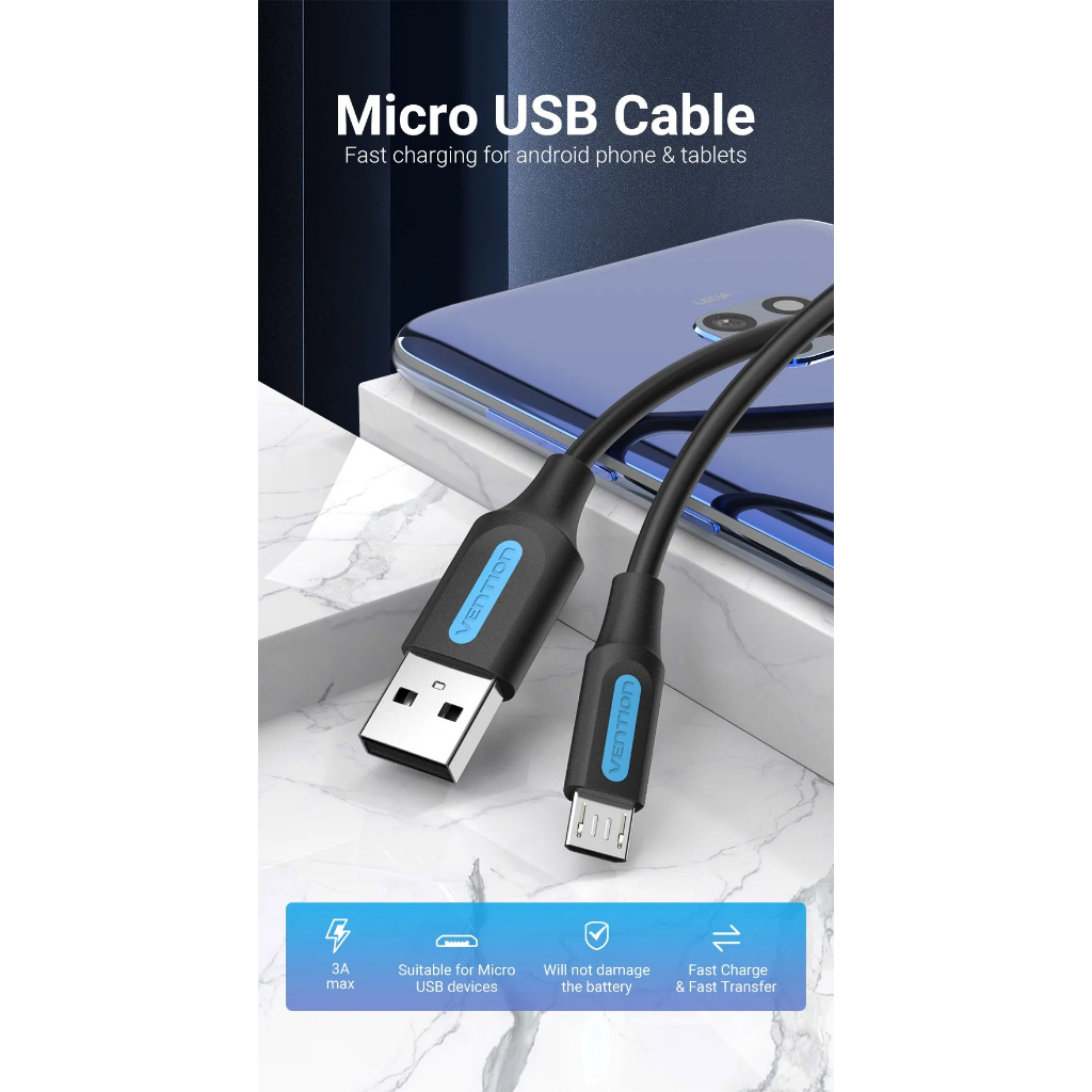 สายชาร์จ-micro-usb-3-a-for-samsung-huawei-xiaomi-redmi-ยาว-3-m-สายยางสีดำ-colbi-vention-ออกใบกำกับภาษีได้