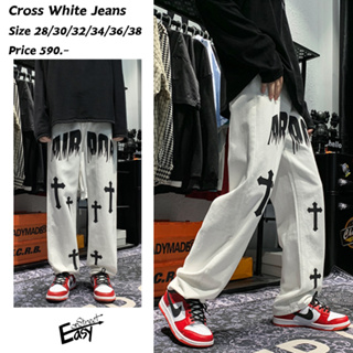 กางเกงยีนส์ ทรงกระบอกยอดฮิต รุ่นCross White Jeans แฟชั่้นสตรีท ทรงเท่ ใส่แล้วดูดี ฮิปฮอป พร้อมส่ง ไปจัดกันได้แล้วตอนนี้