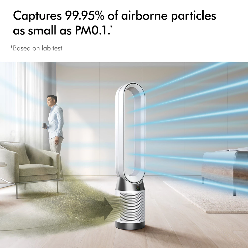 Dyson รุ่น Purifier Cool™ Gen1 TP10 พัดลมฟอกอากาศทรงทาวเวอร์ไร้ใบพัด สีขาว ระบบกรอง HEPA H13 ส่าย 350 องศา