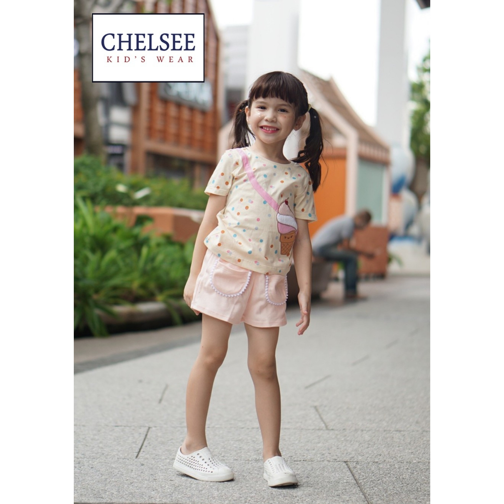 chelsee-กางเกงขาสั้น-เด็กผู้หญิง-รุ่น-237939-ตกแต่งกระเป๋าด้านหน้า-มีโบว์ด้านข้าง-อายุ-2-9ปี-ผ้า-100-cotton-ผ้านุ่ม