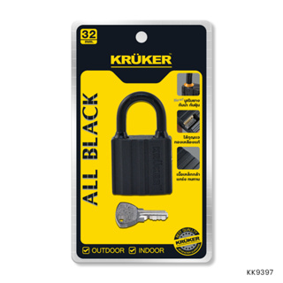 KRUKER กุญแจออลแบล็ค (สินค้ามีให้เลือก 3  ขนาด : 32 38 50 มม ) กุญแจดีไซน์ใหม่ สีดำ สไตล์โมเดิร์น ทันสมัย