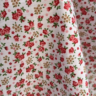ผ้าแบ่งขายลายดอกไม้ ผ้าTC พิมพ์ลาย ผ้าเมตร คอตตอนทีซี floral fabric vintage
