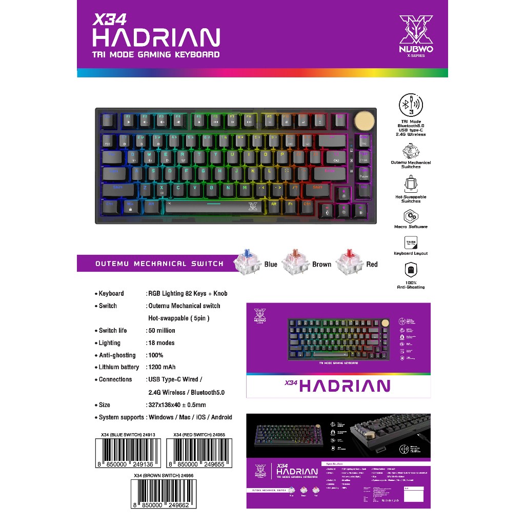 NUBWO X34 ⚡️FLASH SALE⚡️ (ราคาโปรโมชั่น) HADRIAN Mechanical Gaming ...