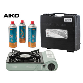 AIKO CI-153 สีเขียว+GC-1000 เตาแก๊สปิคนิค 2.9 KW + อุปกรณ์สามกระป๋อง พร้อมกระเป๋า   ***รับประกัน 1 ปี