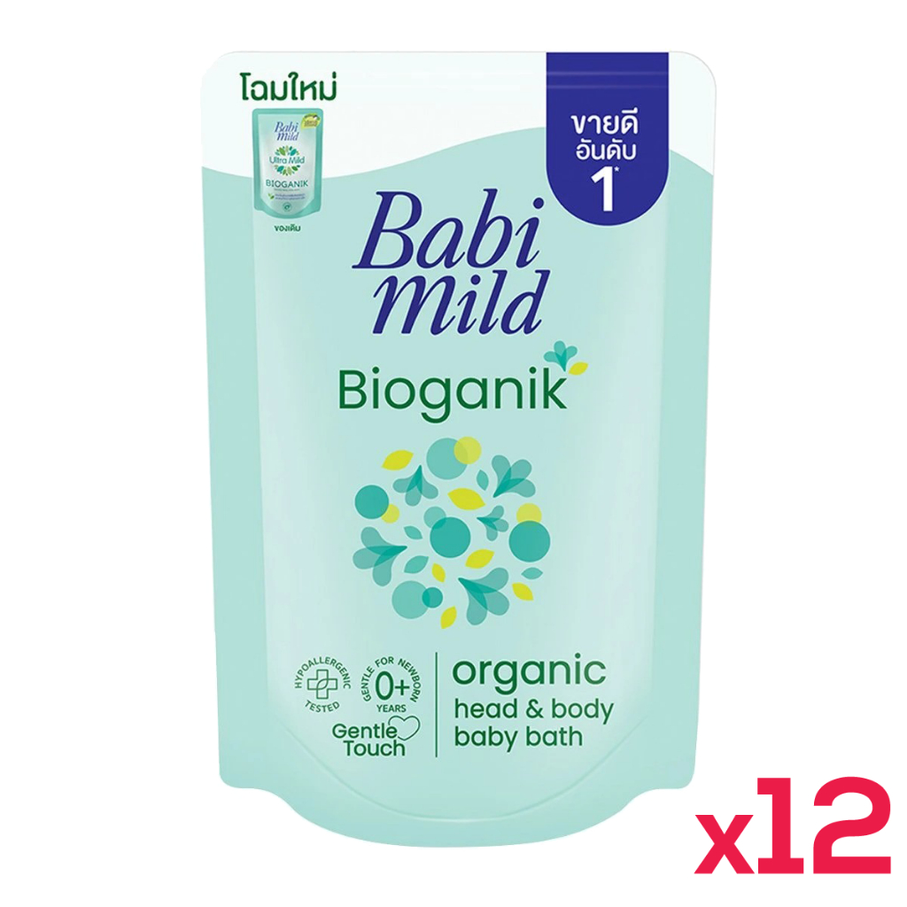 ยกลังสุดคุ้ม-babi-mild-สบู่เหลว-อาบน้ำเด็ก-แรกเกิด-เบบี้มายด์-ยกลัง-ไบโอแกนิค-สีเขียว-ถุงเติม-refill-350-ml-12-ถุง