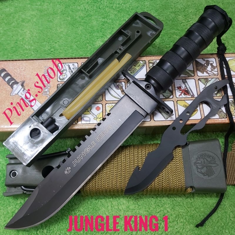 มีด มีดพก มีดเดินป่า มีดพกใบตาย มีดพกเดินป่า JUNGLE KING 1 ใบดำพร้อมชุด ...