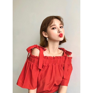 (สาวอวบ)🍒เสื้อปาดไหล่โบว์บ่า (สาวอวบ พลัสไซส์ ไซส์ใหญ่ 45-100kg. มีทุกไซด์) CPCSDLTS117