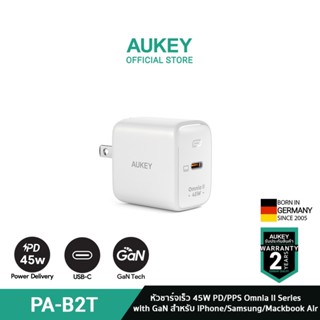 [สำหรับ iPhone 15] AUKEY PA-B2T หัวชาร์จเร็ว Omnia™ II Series 45W With GaN Power Tech หัวชาร์จเร็ว iPhone 15/14/13/12 Series สำหรับ iPhone, Android, Laptop เทคโนโลยี PD และรองรับ PPS 25W รุ่น PA-B2T