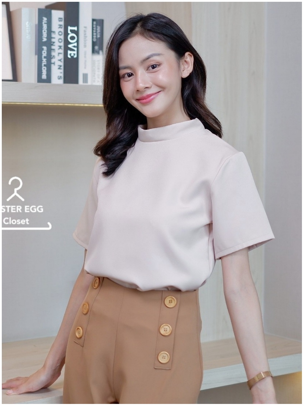 a02-เสื้อแขนสั้น-เสื้อทํางานผู้หญิง-ทรงคอเต่า-ใส่ทำงาน-ใส่เที่ยวได้-easter-egg