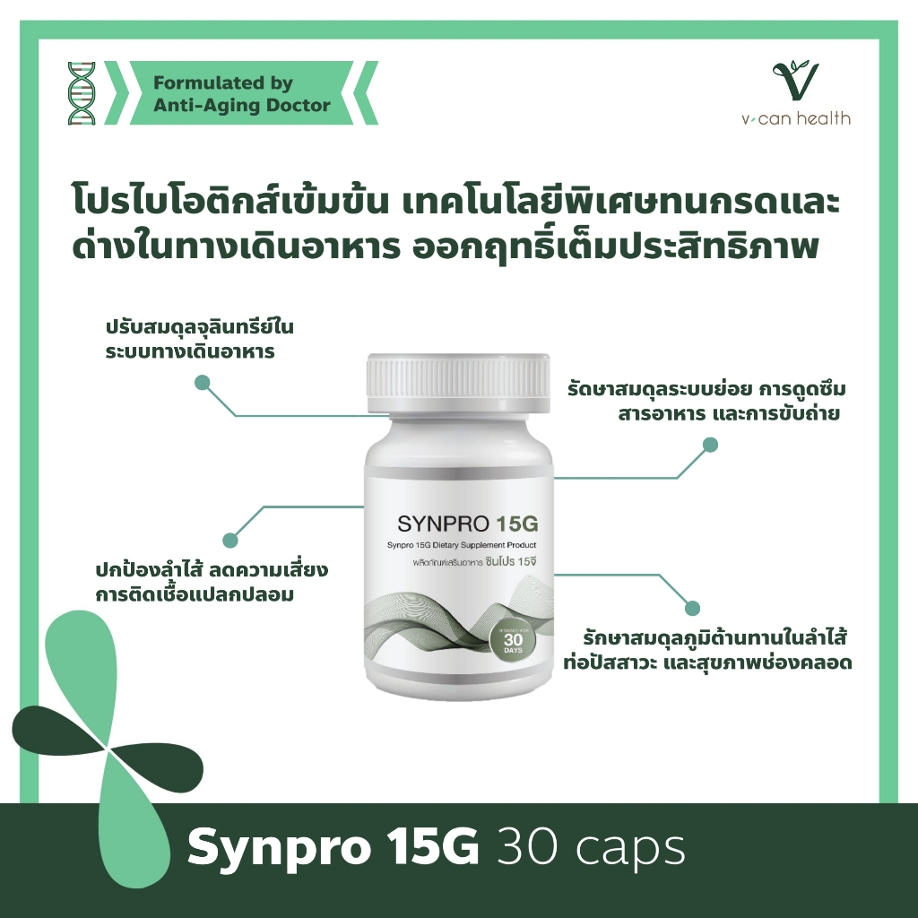 SynPro 15G 30แคปซูล โปรไบโอติกส์ 15สายพันธุ์ 20,000ล้านตัว เทคโนโลยี ...