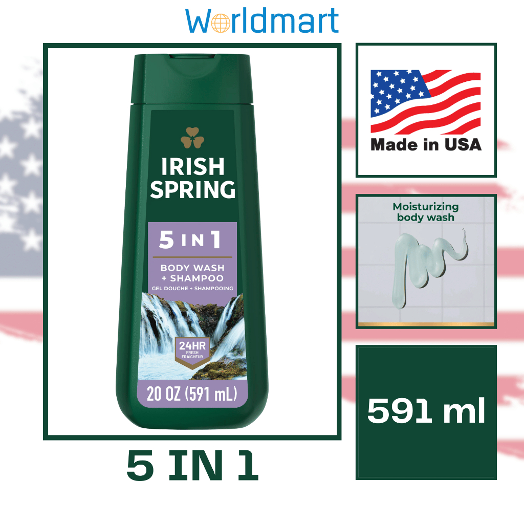 Irish Spring Body Wash&Shampoo 5 IN 1 กลิ่นหอมตลอดวัน สินค้าของแท้