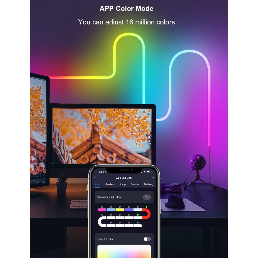 Tuya WiFi RGBIC Neon Rope 3m, 5m ไฟสายยางนีออน เปิดปิด เปลี่ยนสีแบบ ...