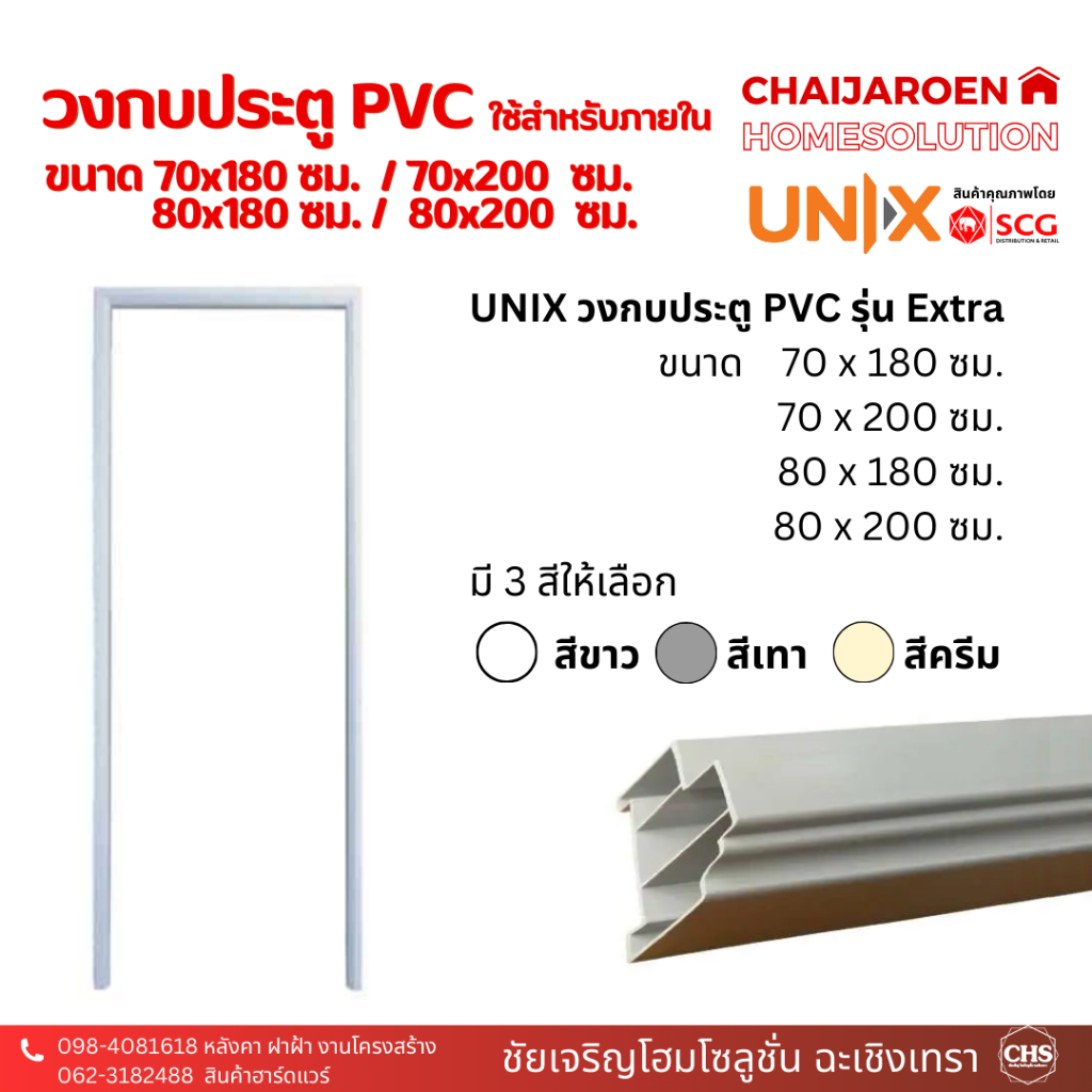 UNIX วงกบประตู PVC รุ่น Extra สำหรับประตูห้องน้ำ 70x180 / 70x200 ...