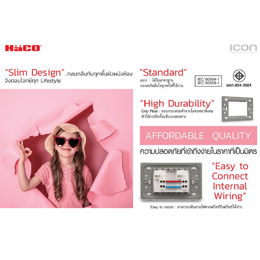 HACO เต้ารับ USB 2 ช่อง ฮาโก้ Duplex USB Charger ขนาด 2.4A 5V รุ่น Icon ...