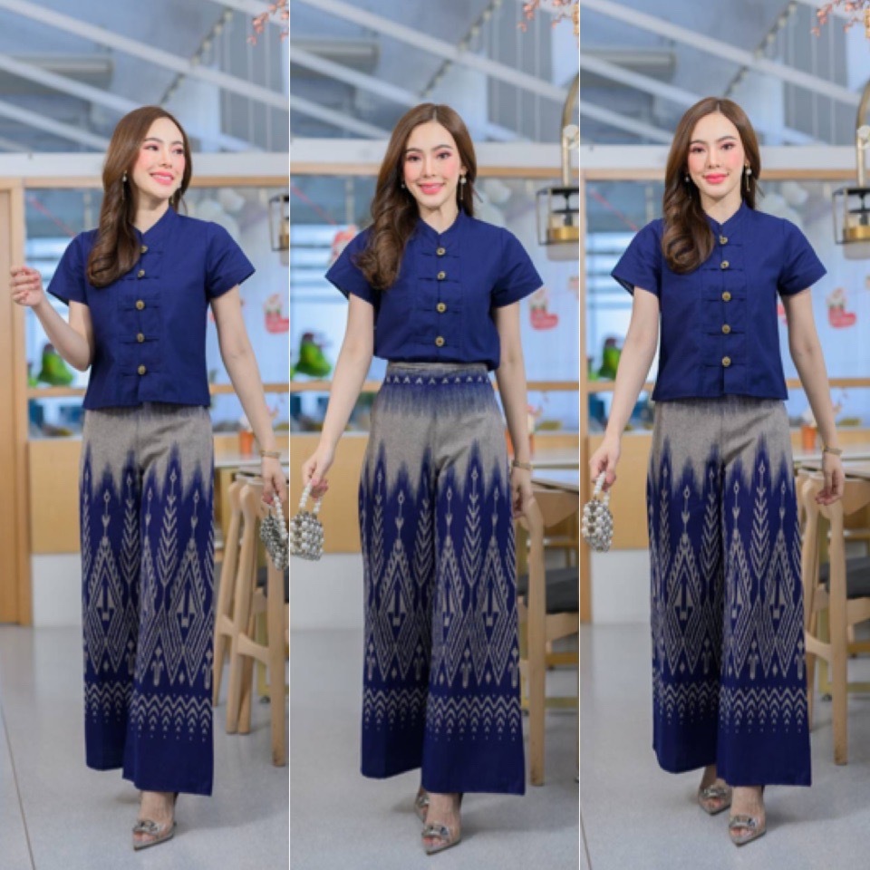LANNA ชุดเซทผ้าไทยลายสวย เสื้อแขนสั้น+กางเกงขาบาน งามเหนือ ใส่สบาย พรางพุง มุมมองที่ 4