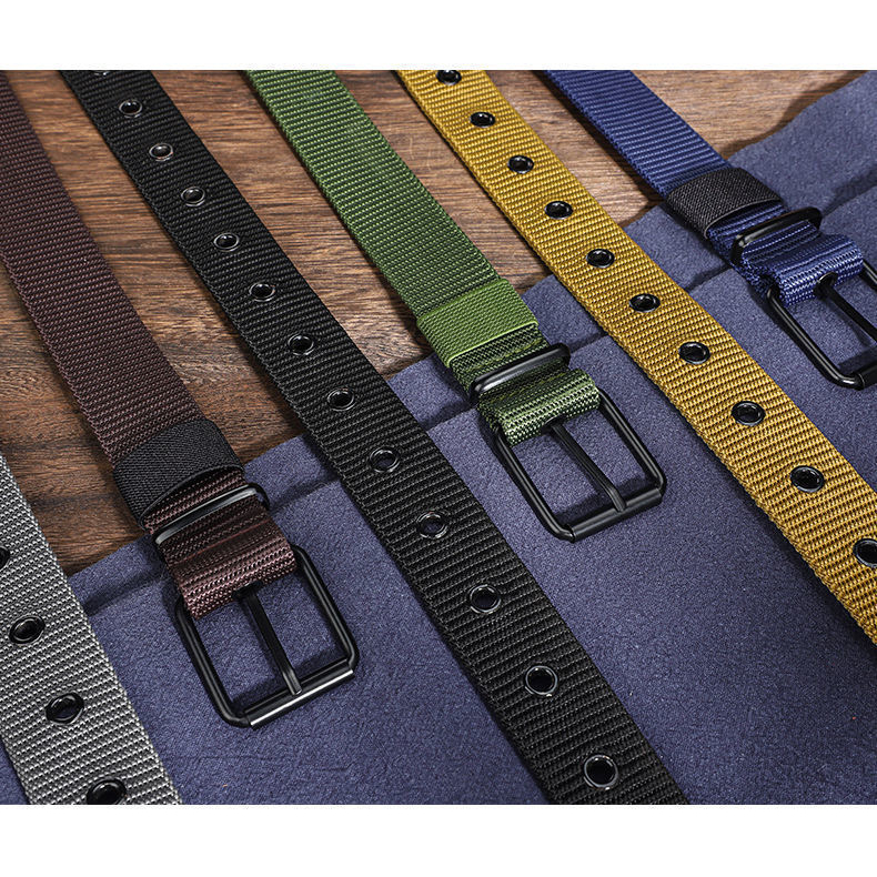 ผ้าใบ เข็มขัดผู้ชาย ประเภทการเจาะ ทนทาน เข็มขัด สำหรับเยาวชน ด้วย หัวเข็มขัดโลหะสแควร์ - 3