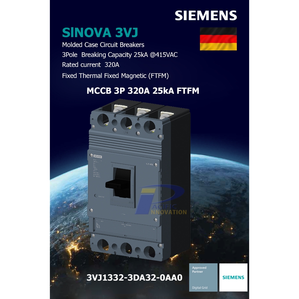 Siemens MCCB Sinova 3VJ13 320A-400A Icu=25kA, 36kA 55kA@415V Thermal ...