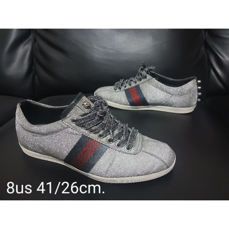 Gucci Silver Glitter Web Stud Embellished Sneakers Men s Women s Shopee Thailand