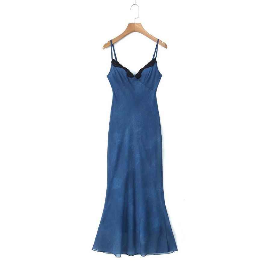 Satin blue maxi dress best sale