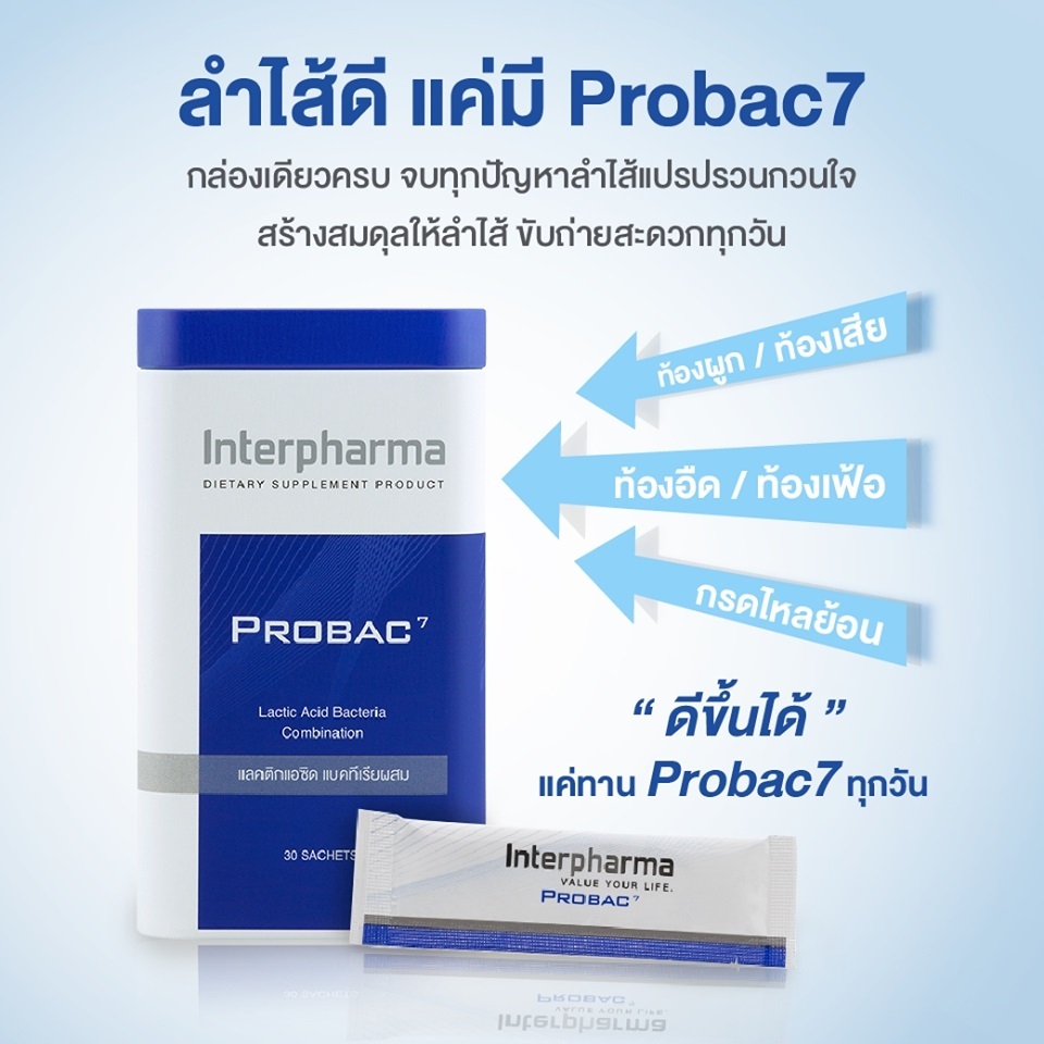 Probac 7 โปรแบค 7 โปรไบโอติกและพรีไบโอติก กล่องละ 10 ซอง สูตร Total ...