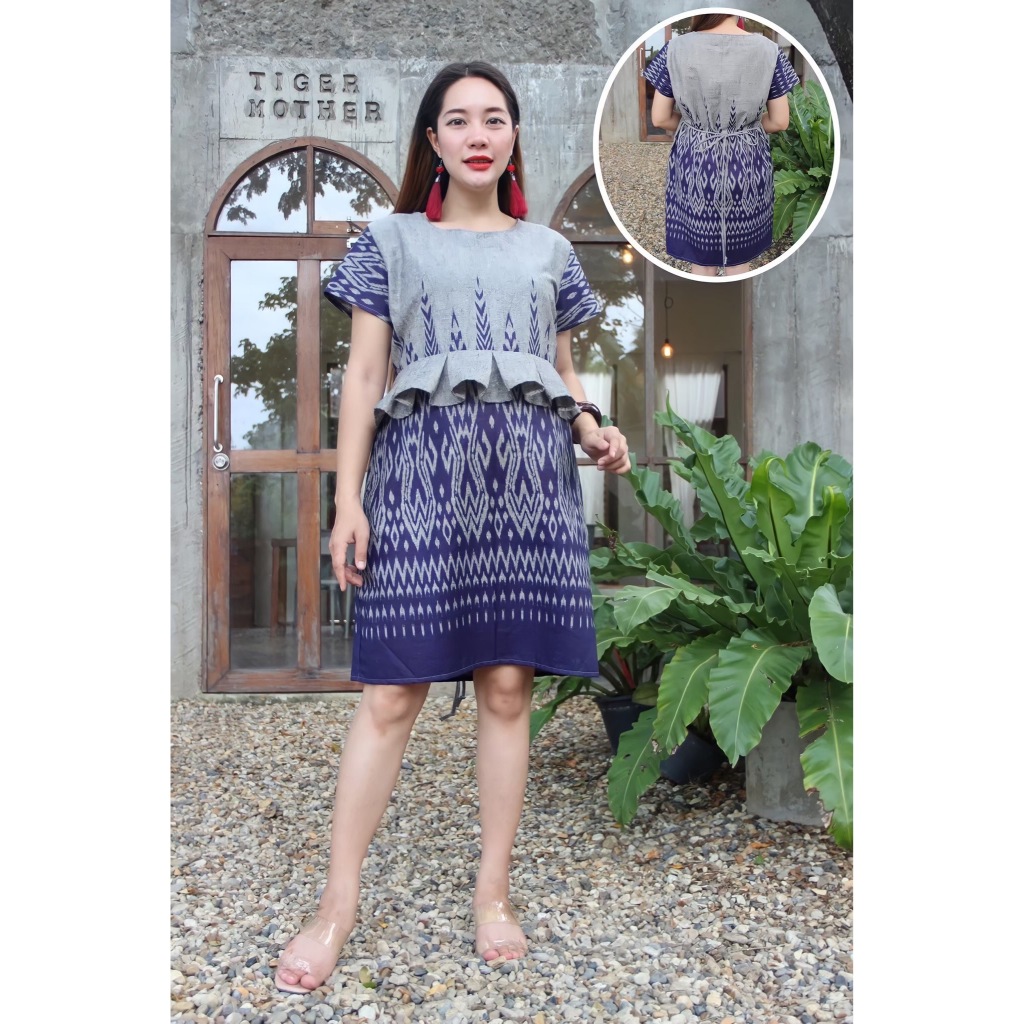 เดรสผ้าไทยลายขอ ไซส์ 40-52 ใส่ทำงาน-ออกงาน สวยแพงไม่เกรงใจ ยี่ห้อ [ชื่อร้าน/ไม่ระบุ] มุมมองที่ 3
