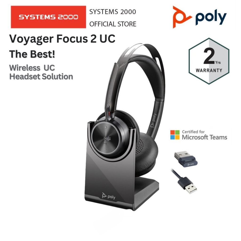 Poly Voyager Focus 2 Cuffia Bluetooth Con ANC E Tecnologia Acoustic Fence – Base Di Ricarica Inclusa, Fino A 19 Ore Di Batteria