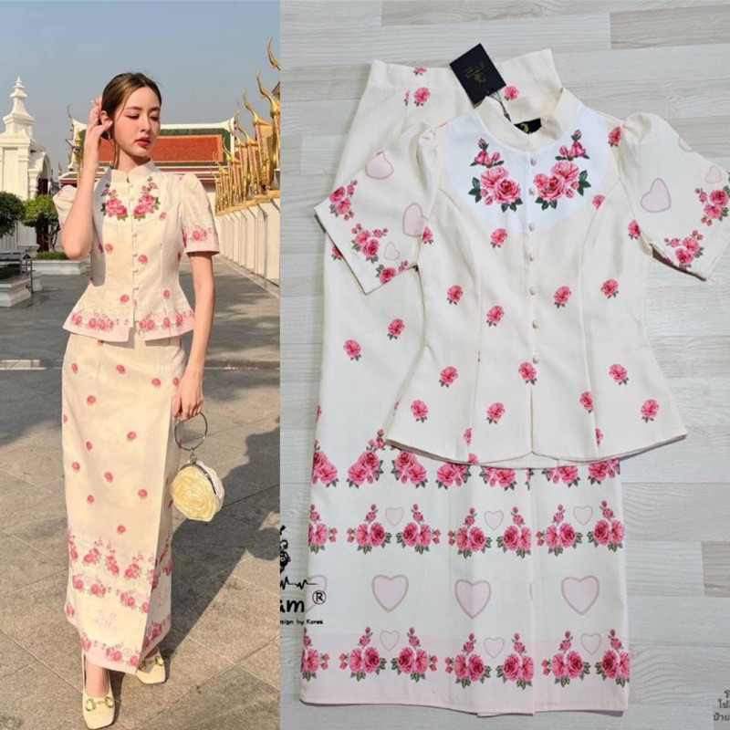 👑 ชุดไทยจิตรลดาแขนยาวสีชมพู เนื้อผ้าพรีเมียม ทรงเป๊ะ ดูแพง ไซส์ S-4XL มุมมองที่ 5